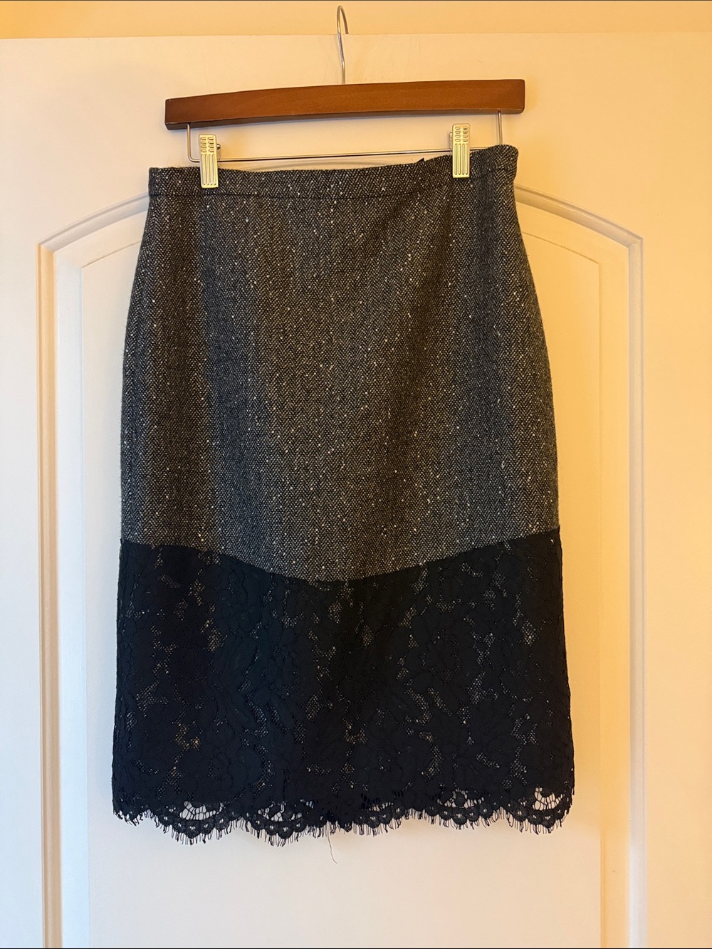 J.Crew Tweed & Lace Colorblock Pencil Skirt, Size 6